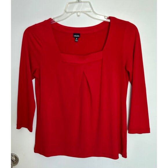 Rafaella Red 3/4 Sleeve Pleated Scoop Neck Top Size M - Picture 1 of 7